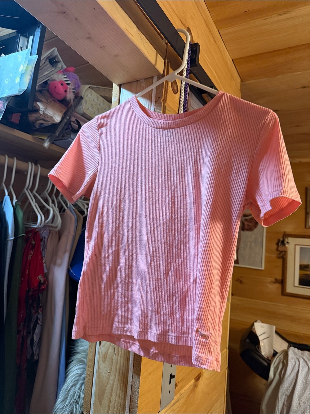 PINK Victoria's Secret Ribbed Short Sleeve Crop Top - Light Pink